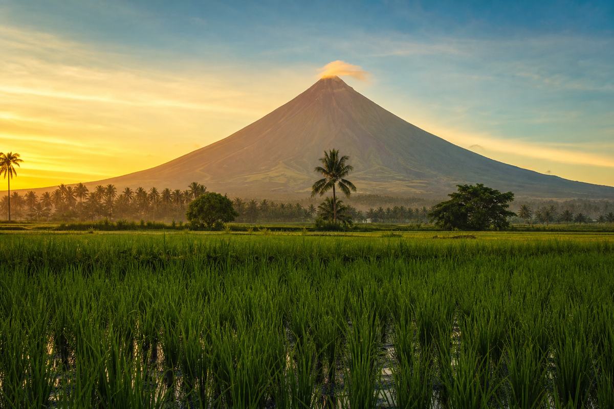 Mayon volcano at sunrise